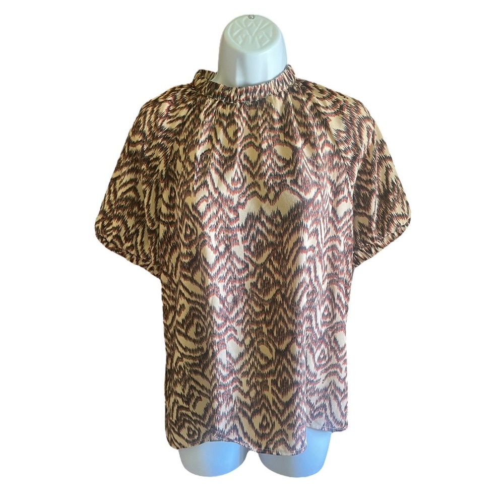 THML‎ Mock Neck Blouse Abstract Print Short Sleeve Top Size L
